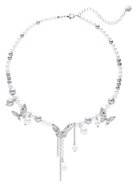 原创珍珠项链女轻奢高级感彩色蝴蝶锆石锁骨链甜美气质时尚颈链