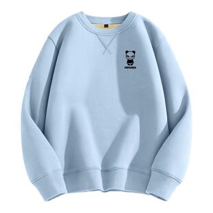 Hipanda你好熊猫加绒重磅420g圆领卫衣男新款套头衫潮牌无帽卫衣