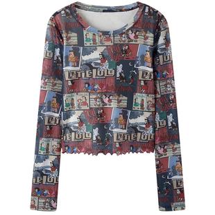 【Little Lulu联名】乐町夏季满印网纱打底T恤C2CPE2110