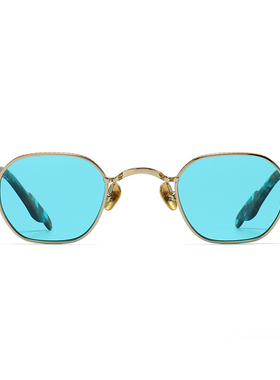 蓝色纯钛太阳镜个性小框椭圆形复古墨镜男女近视可配度数防紫外线