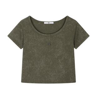SLY 夏季新品复古金属标小巧短款圆领短袖T恤女030ISR80-3311
