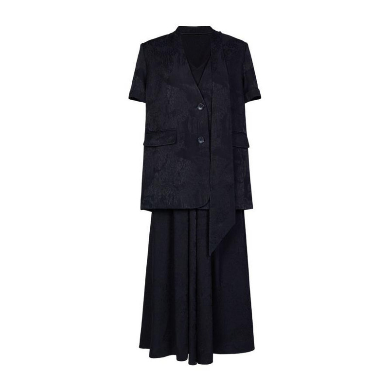 婉甸2026秋季新品黑色暗纹提花中长款通勤两件套套装1253L02YJ3