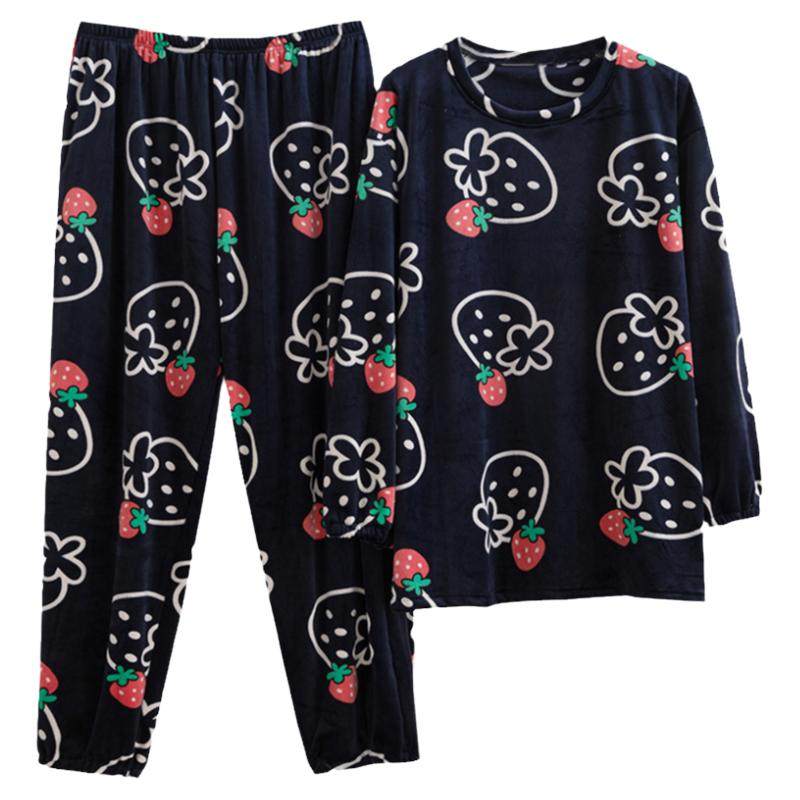 女天鹅绒草莓圆领睡衣家居服