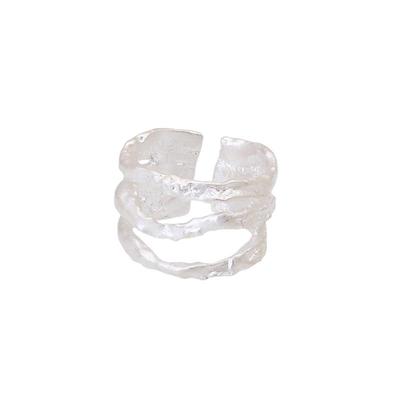 925银戒指肌理三桥开口纯银指环