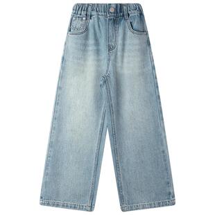 MUCMUKN 木可简约百搭软软牛仔裤宽松直筒休闲裤女童裤子春下装