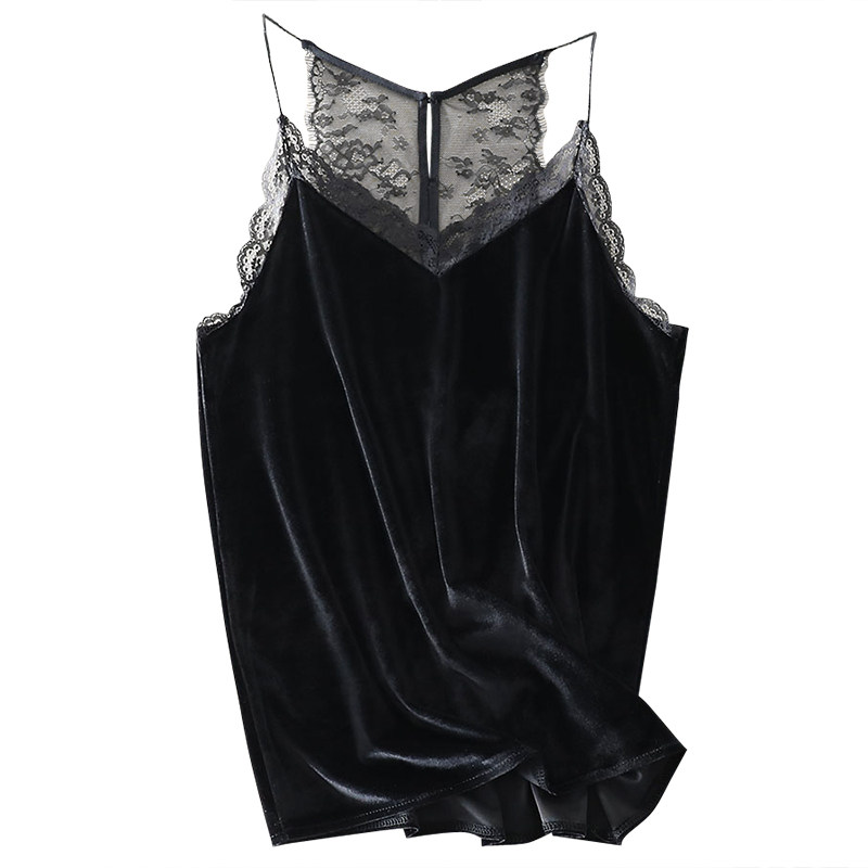 2025新款洋气性感美背蕾丝拼接丝绒吊带背心女上衣显瘦V领打底衫