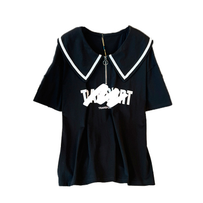 大码字母链条娃娃领T恤