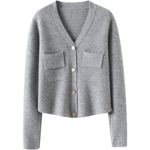 这版型过目不忘！加厚密织羊绒开衫女V领纯羊绒毛衣针织开衫外套