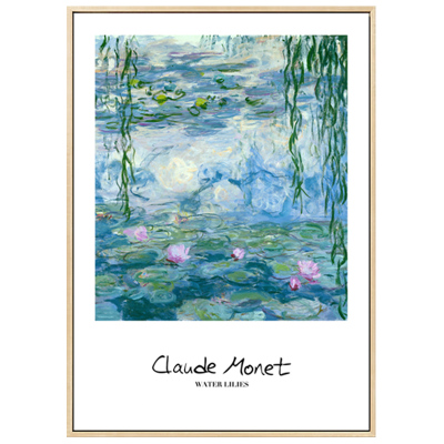 沙发背景墙睡莲抽象风莫奈油画