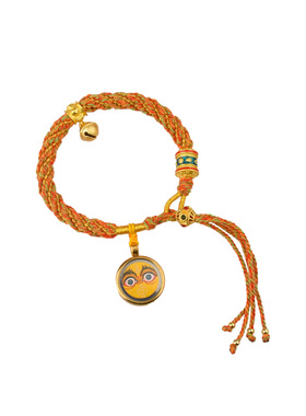 YUSTUDIO西藏手绘黄铜唐卡黄财神手链转经轮本命年转运手绳饰品