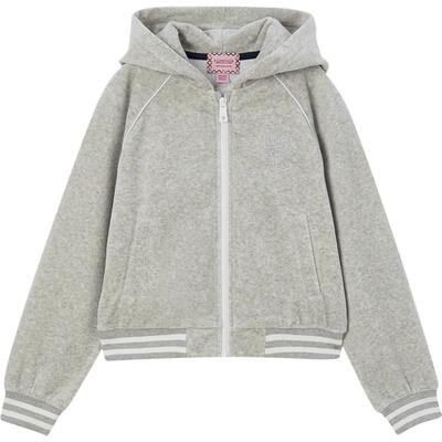 elandkids女童刺绣连帽拉链卫衣