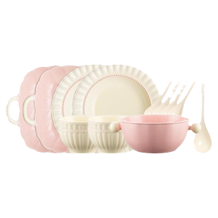 粉佳人餐具家用碗具套装特别好看的小碗网红单个奶油风陶瓷米饭碗