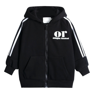 男童秋冬装加绒加厚黑色外套2025新款中大儿童男孩冬季连帽卫衣潮