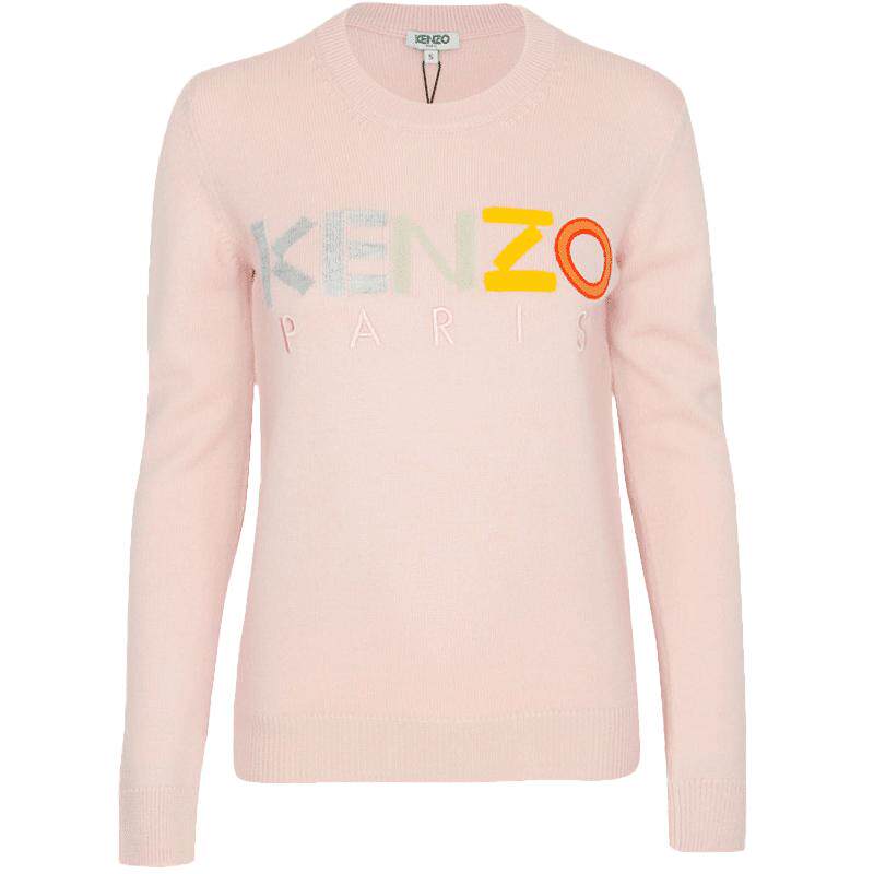 kenzo新款毛绒字母粉色针织衫
