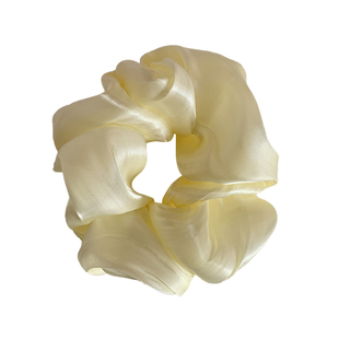 柠檬汽水~韩系黄色格子蕾丝大肠发圈女高级感头绳超大发饰丸子头