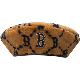 MLB官方 女士复古老花系列贝雷帽新款运动帽抓绒保暖帽子休闲帽潮