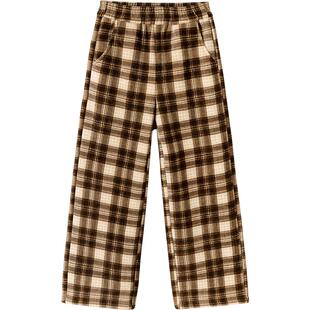 巴拉巴拉女童加绒裤子中大童格子直筒裤秋冬季新款宝宝长裤儿童厚