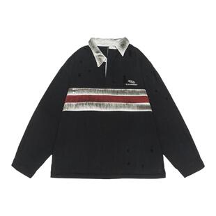 小彬国潮牌不规则设计感卫衣男女秋冬新款复古做旧POLO领情侣上衣