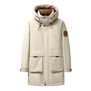 鸭鸭男羽绒服2025秋冬反季工装中长款立领连帽外套百搭休闲上衣J