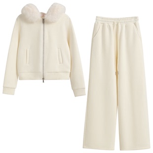 休闲减龄运动套装女2026超火冬季加绒毛领卫衣独特漂亮休闲两件套