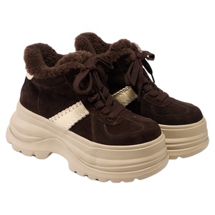 fed加绒休闲鞋冬季新款女鞋厚底高帮鞋拼色增高鞋女款S1022-ZC712