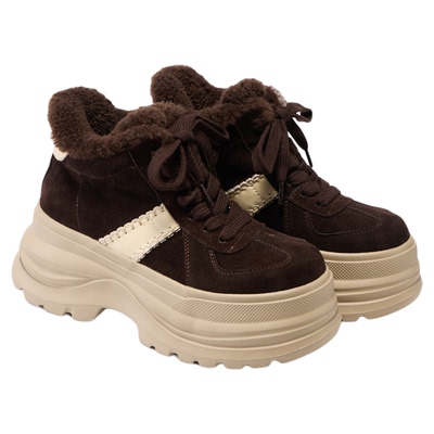 fed加绒休闲鞋冬季新款女鞋厚底高帮鞋拼色增高鞋女款S1022-ZC712