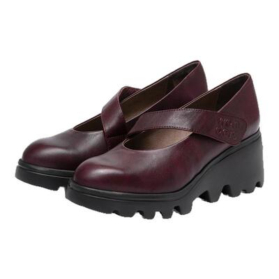 WONDERS西班牙原产进口超轻坡跟圆头魔术贴斜袢带玛丽珍女单鞋