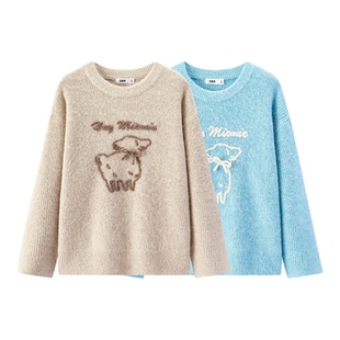 森马毛衣女冬季上衣外套小羊落肩2025新款温柔甜美可爱慵懒套头衫