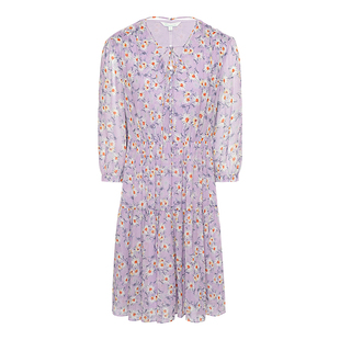 【100%桑蚕丝】JESSIE优雅气质收腰V领七分袖碎花真丝连衣裙夏款