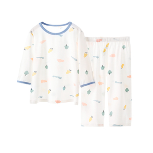 儿童睡衣夏季薄款冰丝空调服男童女童中大童中袖莫代尔家居服套装