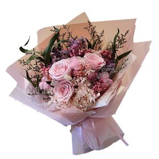 韩式粉色玫瑰永生花干花花束送闺蜜生日礼物母亲节礼盒女友上海