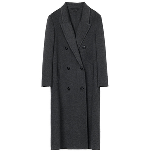 【羊毛羊绒】LANCY/朗姿2025冬新款双面呢西装领长大衣百搭外套女