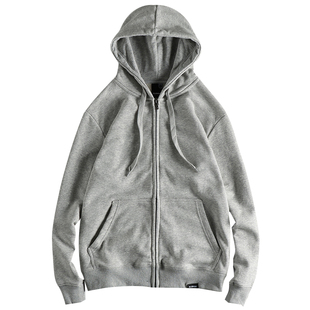 春季欧美简约水洗毛圈连帽卫衣男纯色基础百搭开衫青年宽松薄外套