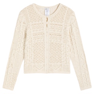 bash春季法式镂空刺绣气质女士上衣修身长袖内搭针织开衫1H25SIDA