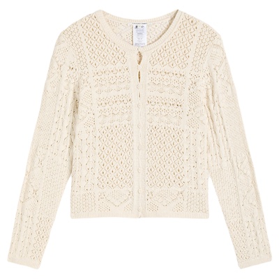 bash春季法式镂空刺绣气质女士上衣修身长袖内搭针织开衫1H25SIDA