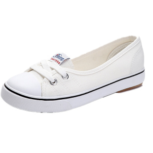 蓓尔2026浅口春夏帆布鞋女韩版休闲懒人鞋学生平底布鞋单鞋小白鞋