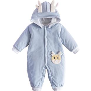 婴儿连体衣夹棉男宝女宝冬季长袖爬服宝宝秋冬加厚保暖哈衣外出装