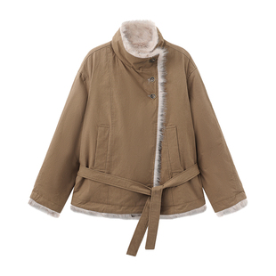 CUBIC街头复古舒适通勤立领工装廓形两面可穿毛呢短外套EC6028