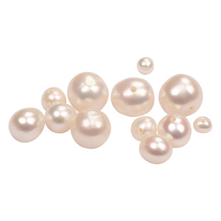 珍珠散珠带孔天然近圆真淡水珠有孔项链手链手串手工串珠diy材料