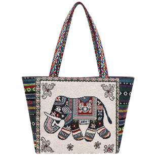 单肩包包女民族风帆布包新款卡通质感耐用高级绣花手提小方包女包