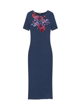 Desigual【Lacroix联名】弹力修身坑条印花短袖连衣裙