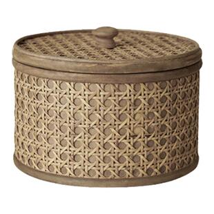 栗石复古新中式藤编收纳盒化妆品杂物钥匙置物盒带盖子防尘收纳筐