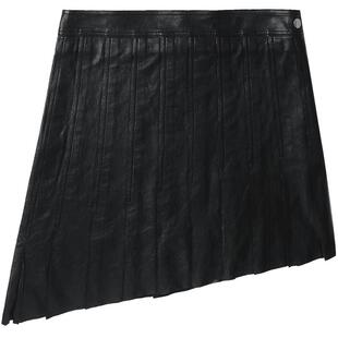 IT HELMUT LANG女装皮裙半身裙新品甜酷时髦不对称褶裥短裙1H0301