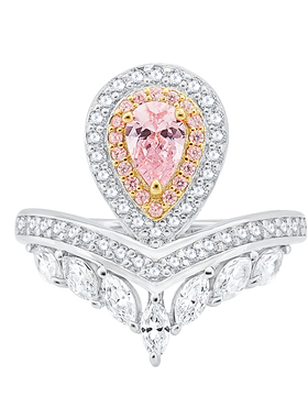 樱花粉钻皇冠戒指指环女轻奢甜美