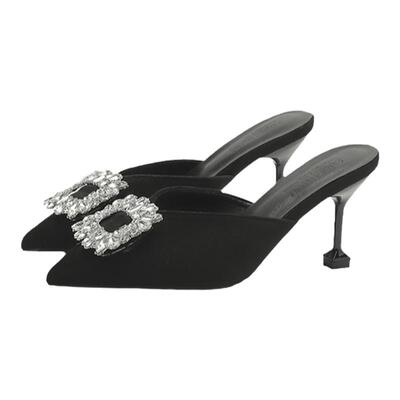 ZYIYI细跟外穿水钻包头半拖鞋