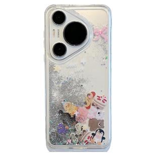 拓岚 适用华为mate60pro+手机壳网红新款pura70pro闪粉流沙滑块趣味卡通可爱动物mate40/70pro挂绳防摔保护女