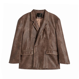 INSOMNIA失眠者 秋冬季美拉德复古小众做旧oversize皮大衣套装男