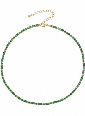 绿色镶钻锆石项链气质轻奢