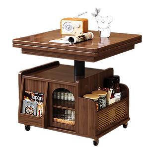 可移动升降实木边几茶几小户型客厅多功能小推车餐桌两用沙发边柜