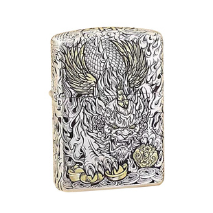 zippo官方正品打火机 招财貔貅外壳错金银盔甲防风煤油送男友礼物